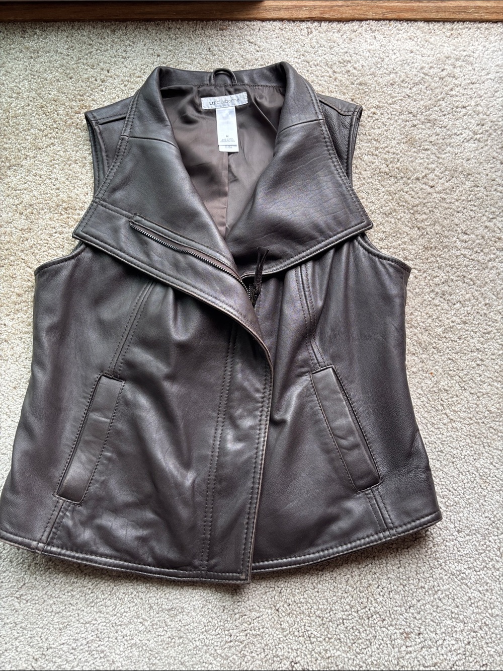 Liz Claiborne Dark Brown Leather Moto Vest